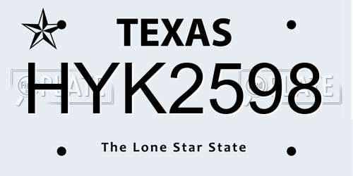 HYK2598 Texas License Plate