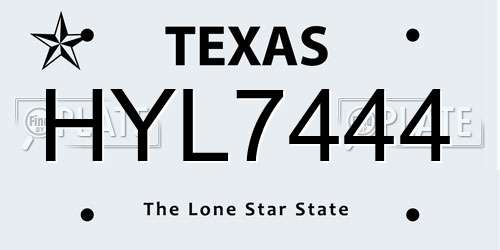 HYL7444 Texas License Plate