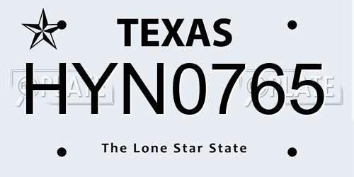 HYN0765 Texas License Plate