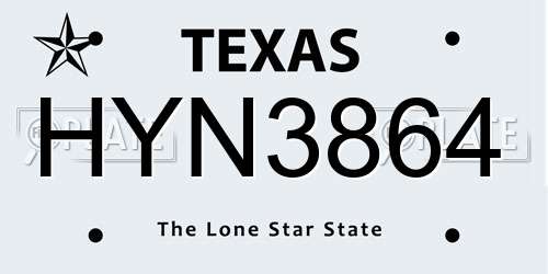 HYN3864 Texas License Plate