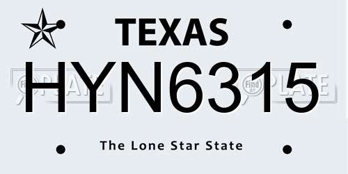 HYN6315 Texas License Plate
