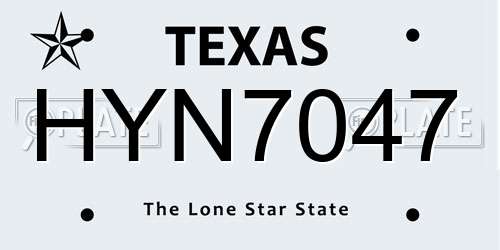 HYN7047 Texas License Plate
