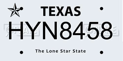 HYN8458 Texas License Plate
