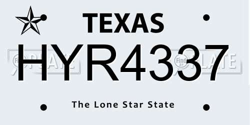 HYR4337 Texas License Plate