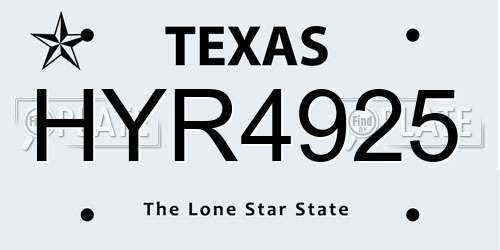 HYR4925 Texas License Plate