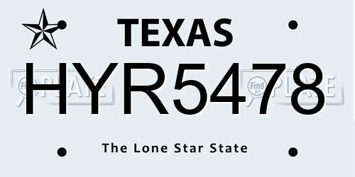 HYR5478 Texas License Plate