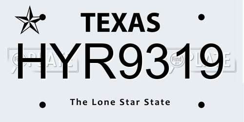 HYR9319 Texas License Plate