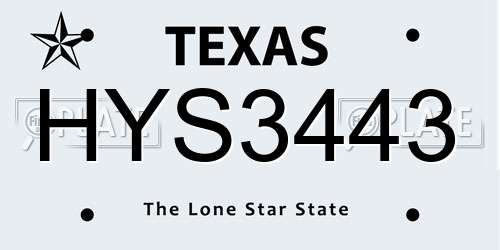 HYS3443 Texas License Plate