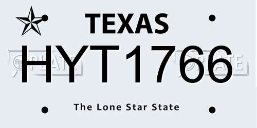 HYT1766 Texas License Plate