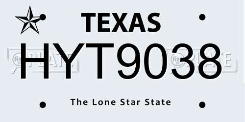 HYT9038 Texas License Plate