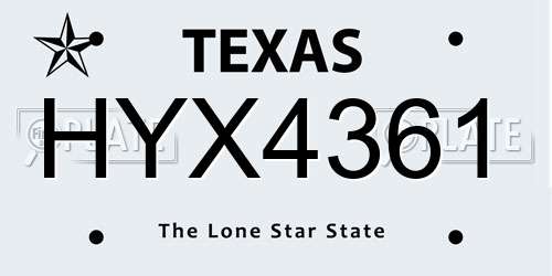HYX4361 Texas License Plate