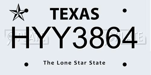 HYY3864 Texas License Plate