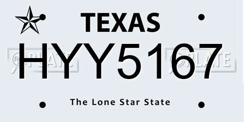 HYY5167 Texas License Plate