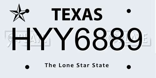 HYY6889 Texas License Plate