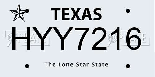 HYY7216 Texas License Plate