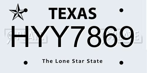 HYY7869 Texas License Plate