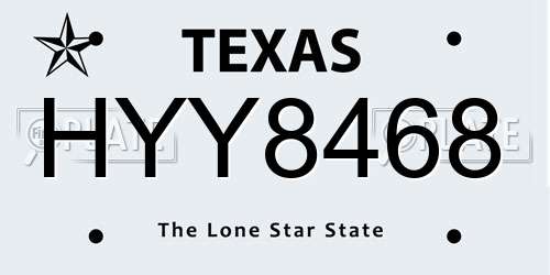 HYY8468 Texas License Plate