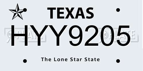 HYY9205 Texas License Plate