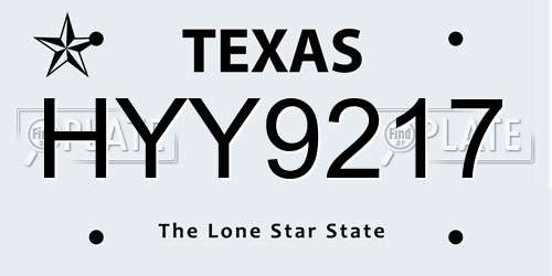 HYY9217 Texas License Plate