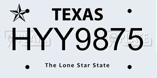 HYY9875 Texas License Plate