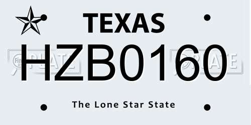HZB0160 Texas License Plate