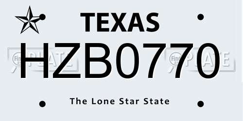 HZB0770 Texas License Plate