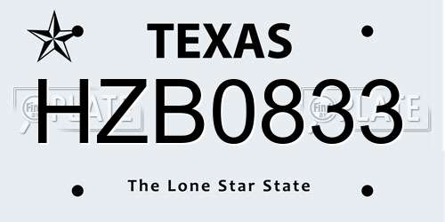 HZB0833 Texas License Plate