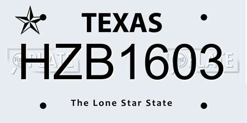 HZB1603 Texas License Plate