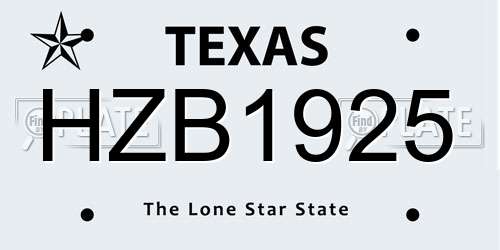 HZB1925 Texas License Plate