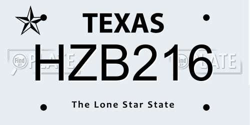 HZB216 Texas License Plate