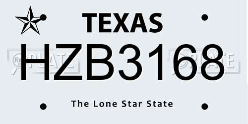 HZB3168 Texas License Plate