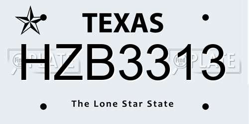HZB3313 Texas License Plate