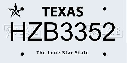 HZB3352 Texas License Plate