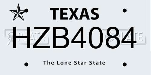HZB4084 Texas License Plate