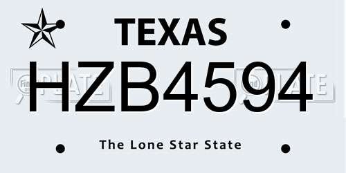 HZB4594 Texas License Plate