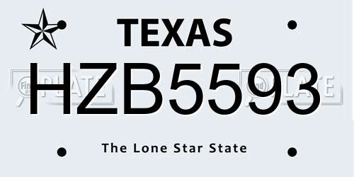 HZB5593 Texas License Plate