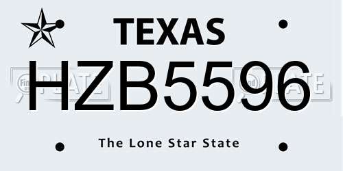 HZB5596 Texas License Plate