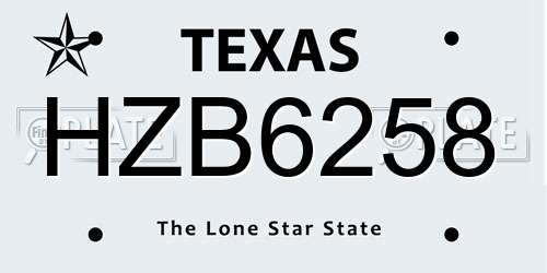 HZB6258 Texas License Plate