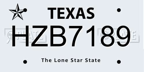 HZB7189 Texas License Plate