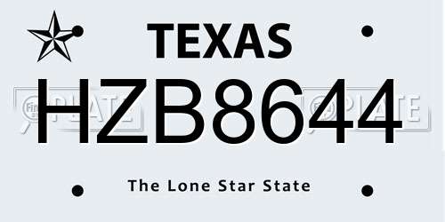 HZB8644 Texas License Plate