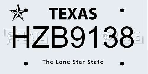 HZB9138 Texas License Plate