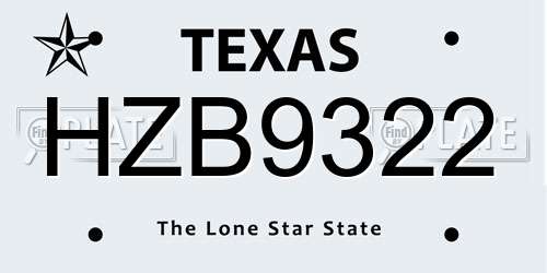 HZB9322 Texas License Plate