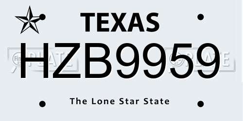 HZB9959 Texas License Plate
