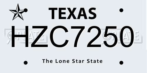 HZC7250 Texas License Plate