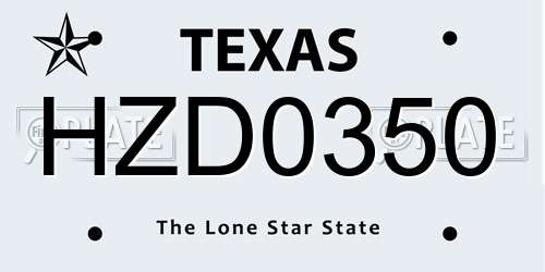 HZD0350 Texas License Plate