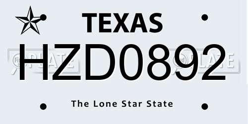 HZD0892 Texas License Plate