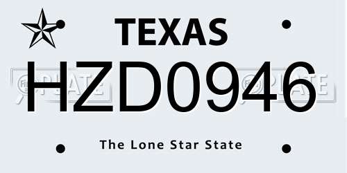 HZD0946 Texas License Plate