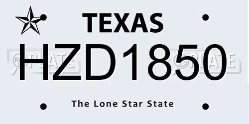 HZD1850 Texas License Plate