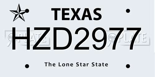 HZD2977 Texas License Plate