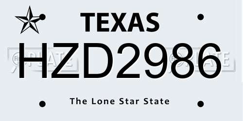 HZD2986 Texas License Plate